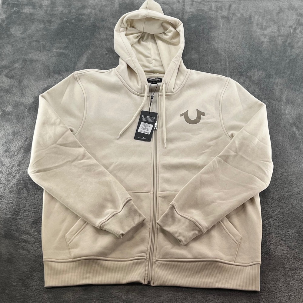NWT True Religion Mens Winter White Floating HS Zip Hoodie Buddha Graphic XL